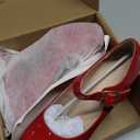 Coutgo Womens' T-Strap Round Toe Chunky Platform Heels Patent Mary Jane Dress Shoes (8, Burgundy)