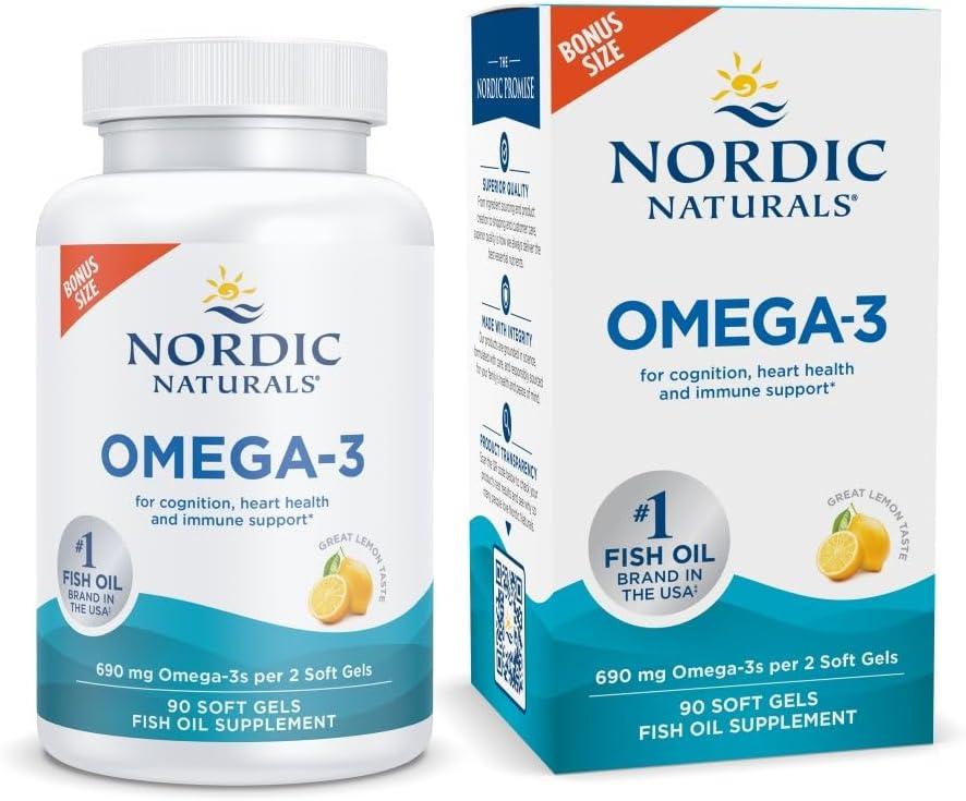 Nordic Naturals Omega-3, Lemon Flavor - 90 Soft Gels - 690 mg Omega-3 - Fish Oil - EPA & DHA - Immune Support, Brain & Heart Health, Optimal Wellness - Non-GMO - 45 Servings, EXP 5-2029