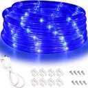 Blue LED Lights, 16ft Rope Lights, Connectable and Flexible Blue Strip Lighting, High Brightness 3528 LEDs with Clear PVC Jacket, Waterproof Weatherproof for Indoor Outdoor Use