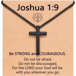 UNGENT THEM Be Strong in Faith  Easter Basket Stuffers 20 Inch Stainless Steel Cross Necklace for Men Teen Boys Christian Christmas Gifts