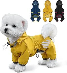 Dog Raincoat, Waterproof Dog Rain Jacket with Hood, Rain Coat with Leash Hole, Reflective Strap for Small Medium Dogs, Lightweight Puppy Clothes(Yellow,XS)