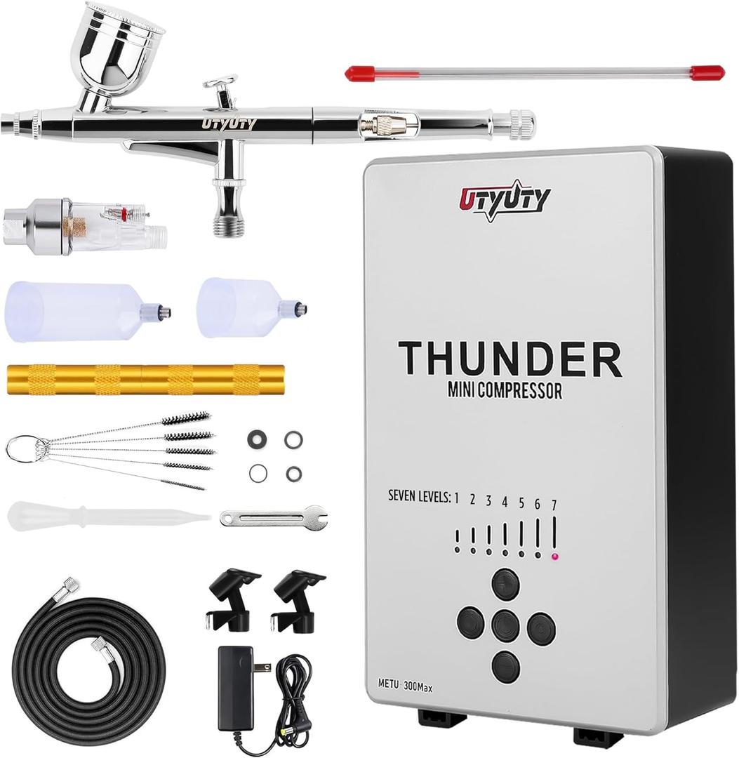 Airbrush Kit with Air Compressor,Portable 27PSI 7 Pressure Levels, 35dB Ultra-Quiet,Dual-Action 0.3mm Airbrush Gun for Beginners,Painting,Models,Makeup,Crafts & Cake Decor