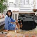 Goozii Portable Dog Playpen for Medium Dogs, Collapsible Pet Cat Kitten Puppy Playpen Indoors Outdoors with Zipper Top Cover (Medium Size, Grey-Black)