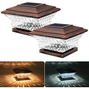 2PK Solar Post Cap Lights Outdoor Fence Cap Light for 4x4 Wooden Posts