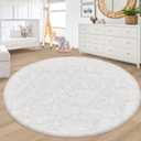 7 ft Round Fluffy Large White Rug for Bedroom,Tie Dyed Furry Round Carpet Non Slip Fuzzy Shaggy Plush Circle Area Rug for Living Room Room Nursery Room Playroom Kids Room Home Decor Washable