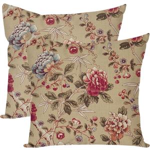 HERHOME Vintage Floral Decorative Throw Pillow Covers 18x18 Inch Set of 2 Peony Flower Chinoiserie Beige Outdoor Cottagecore Grandmillennial Spring Fall Decor Cushion Cases Decorations for Home Couch