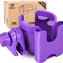 Universal Stroller Cup Holder with Mobile Phone Case, 2-in-1 Strollers Storage Rack, 360 Degrees Rotation Drink Holder for Bike, Pushchair, Wheelchair, Walker,Bicycle, Fits Most Cups (Purple)