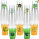 JOYIN 72 Pcs 16oz St. Patrick's Day Plastic Cups, Green Disposable Cups Bulk with 4 Styled Lucky Clover Cauldron Patterns for Saint Patrick Party Supplies, Irish Lucky Day Shamrock Party Decoration
