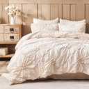 Beige Comforter Set King Size Bed in A Bag 7 Piece Pinch Pleat Bedding Set, Pintuck Ruched Flowers Bed Set with Comforter, Sheets, Pillowcases & Shams