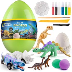 National Geographic Giant Dinosaur Egg Activity Kit  15+ Dino Crafts, Painting Cars, Clay Models, Dig Brick, Stickers & Learning Guide, Easter Basket Stuffers, Dinosaur Science Toy for Boys & Girls