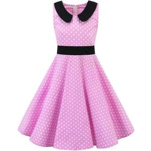 Kids Girls 50s Audrey Vintage Polka Dot Swing Party Rockabilly Dress Retro Peter Pan Doll Collar Wedding Casual Skater Dress (Pink, 7-8Years)