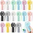 Glooglitter 16 Pcs Mini Portable Fans Bulk Handheld Battery Operated Fan with Lanyard for Makeup Eyelash, Cooling Lightweight Pocket Personal Fans for Wedding Outdoor Use (8 Mixed Colors)