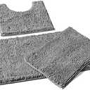 LuxUrux 3-Piece Bathroom Rug Set – Plush Chenille Bath Mats & U-Shaped Toilet Mat, Ultra-Soft, Absorbent & Non-Slip                               (20x20 U, 16x24 & 20x30 inches, Light Grey)