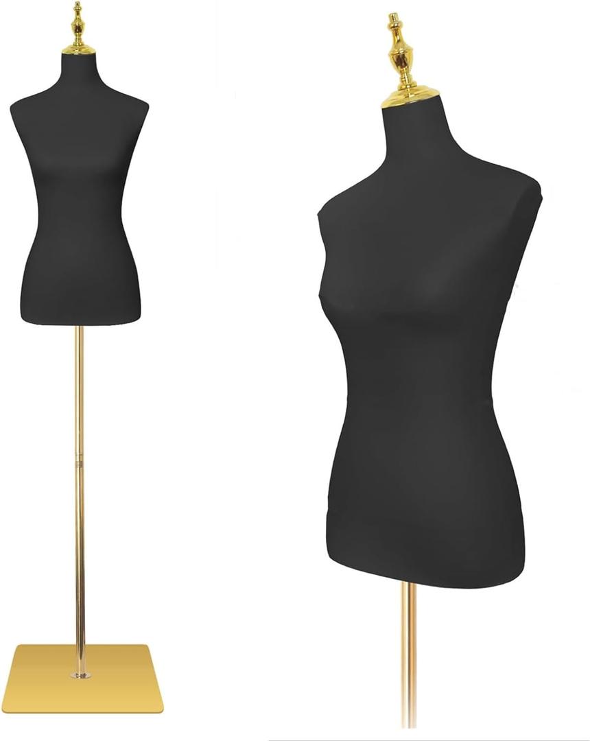 EaseHome Mannequin Body Female Mannequin Torso, Height Adjustable Black Leather Dress Forms for Sewing, Model Display Body Stand with Metal Bracket for Clothing Dress Jewelry Display