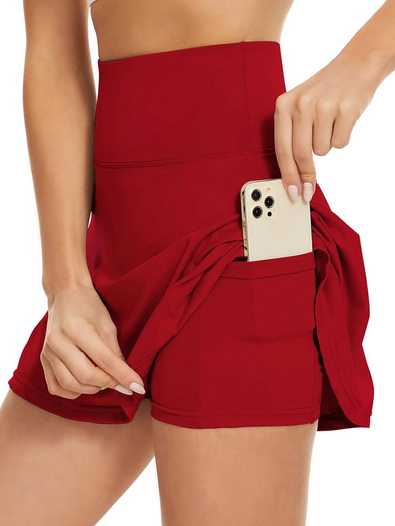 Century Star High Waisted Tennis Skirts for Women with Pockets and Shorts Womens Mini Athletic Golf Sports Running Skort (Large, 03 Red)