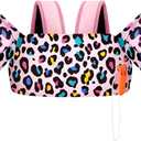 HeySplash Toddler Swim Vest, Toddler Floaties Fit 22-55 Lbs, Kids Swimming Jacket with Adjustable Strap, Arm Floaties Water Wing Children Learn to Swim, Puddle Sea Beach Jumper, Pink Colorful Leopard
