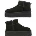 Haifago Platform Mini Snow Boots for Women, Suede Genuine Leather Winter Ankle Booties with Zip up, Women's Classic Fur Lined Short Boot Anti-Slip Black 7