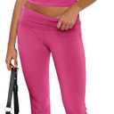 REORIA Women's Casual Outfits Soft Short Sleeve Crop Top Fold Over Flare Pants Y2K 2 Piece Pajama Lounge Sets (Large)