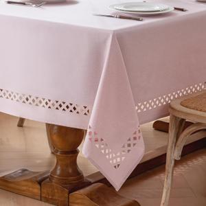 JIALE Pink Square Linen Polyester Tablecloth with Decorative Cutouts, Waterproof Table Cloth Wrinkle Free Light Pink Valentines Farmhouse Dining Table Cover for Outdoor Party Camping, 60 x 60 inch