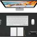 Desk Mat with Wireless Charging Mouse Pad Gaming Large Desk Pad with Wireless Charger 32x16 Waterproof Black Leather Computer Mat Mousepad Non-Slip Protector on Top of Desks