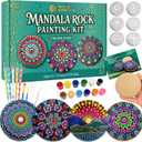 Mandala Rock Painting Kit Mandala Dotting Tools Set - 5 Large Wooden Rocks + 6 Stencils + Acrylic Paints - Relaxing Arts and Crafts for Adults Women - DIY Hobbies Art and Projects Dot Art Kit