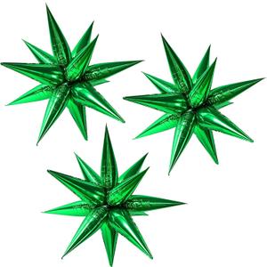 3pcs 26inch 3D Explosion Star foil balloon, Green Foil Cone Starburst Balloons for Birthday Wedding New Year Party Event