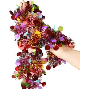 6PCS 39.36 Feet Christmas Tinsel Garland Collapsible Colorful Sequin Garland Xmas Tree Tinsel Hanging for Christmas Party Indoor and Outdoor Apartment Party Decorations