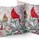 Giwawa Red Bird Throw Pillow Covers Set of 2 Sparrow Couch Pillow Cases Square Cotton Cushion Cover for Home Bed Sofa Decorative 16x16 Inch