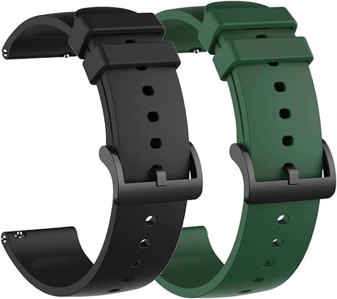 2 Pack Waterproof Bands Compatible with Amazfit Bip 3 Pro Watch Band, Soft Silicone Replacement Band for Amazfit Active/Gts 4 Mini/Gtr Mini/Bip 3 Smartwatch (Black/Green)