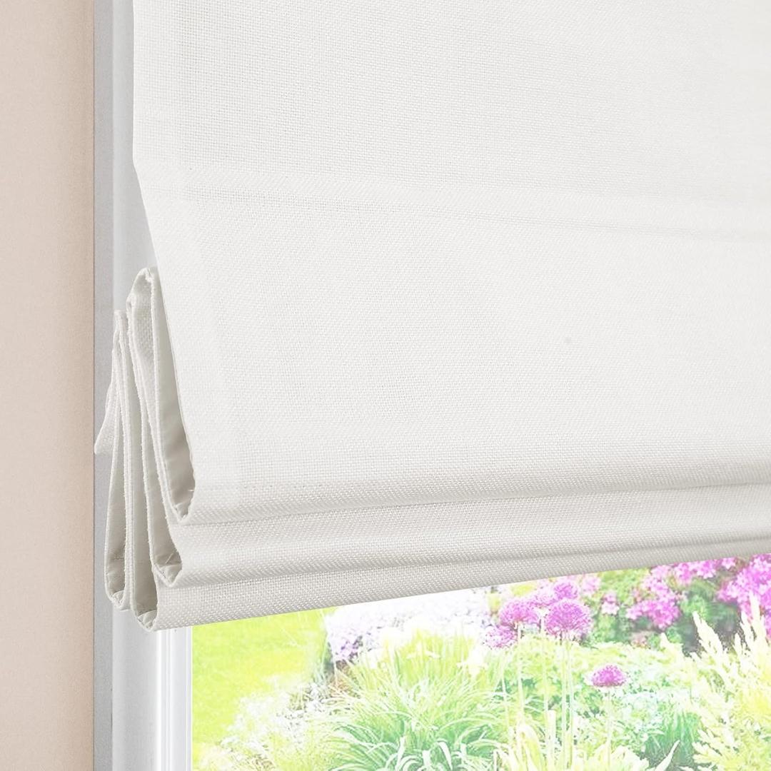 White Cordless Roman Shades, Classic Premium Blackout Roman Window Shades, Custom Washable Fabric Roman Shades for Any Room Setting (1 Piece)