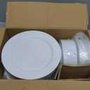 AOZITA 200 PCS White Plastic Plates, Premium Heavy Duty Disposable Plates for Party, 100 Dinner Plates & 100 Salad Dessert Plates, Sturdy Hard Plastic Dinnerware for Wedding, Events