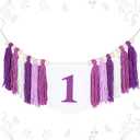 Purple 1st Birthday Highchair Banner for Girls Purple Butterfly Themed Birthday High Chair Banner Purple Tassel Highchair Banner for Girls Birthday Photo Props Party Supplies