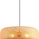 1-Pack Bamboo Pendant Light, Bohemian 18.12inch 3- Light Hand Woven Wicker Chandelier for Dining Room Living Room Bedroom Kitchen Farmhouse