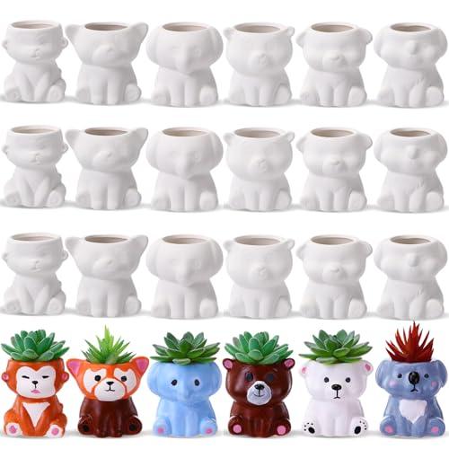 Leitee 18 Pcs Paint Your Own Ceramic Pot Bulk 2.95 in Spring Succulent Pots Ready to Paint Small Pot Mini Succulent Planters Pottery Painting for Spring Easter Mother's Day Craft(Cute Animals)