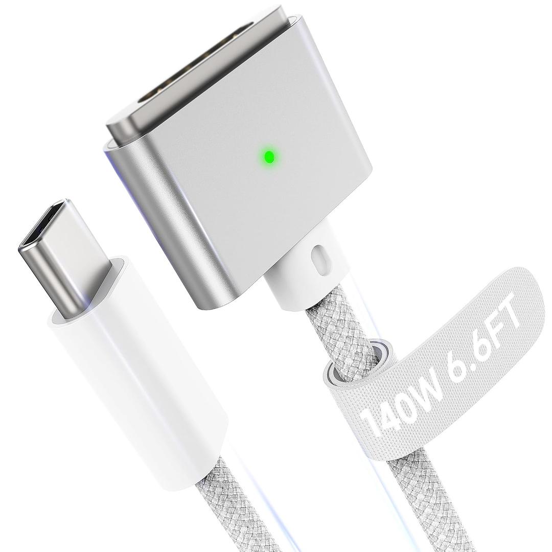 Hugener Magnetic 3 Cable USB-C 6.6FT Compatible with M4/M3/M2 MacBook Air Pro Charger, 140W Magnetic Safe 3 Cable for MacBook Air(13"/15" 2025/2024/2023/2022), Pro(16"/14" 2024/2023/2021), Grey