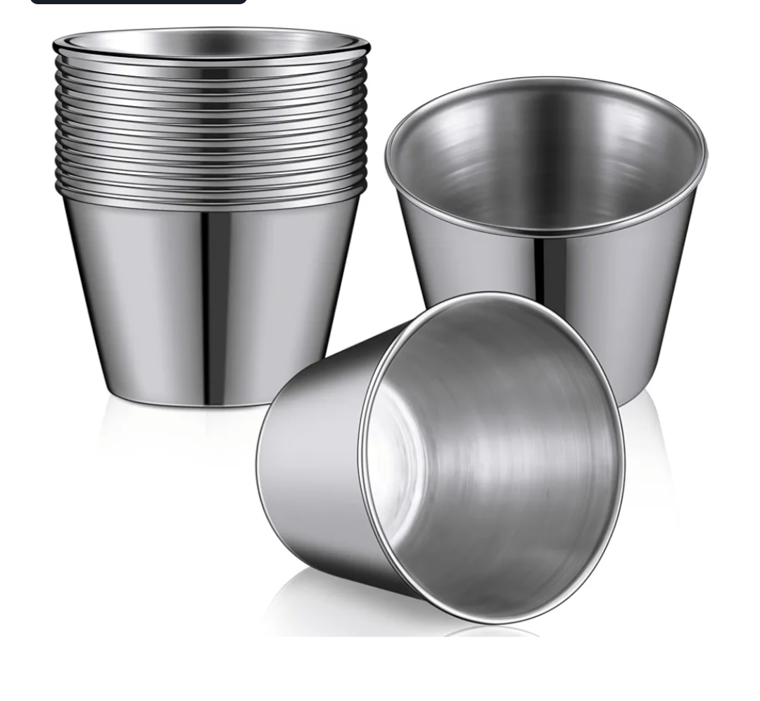 Meanplan 48 Pack Metal Ramekins Stainless Steel Condiment Sauce Cups 1.5 oz Individual Round Condiments Small Metal Ramekins Reusable Mini Dipping Cups Kitchen Vinegar Butter