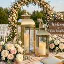 JHY DESIGN Set of 2 Stainless Steel Decorative Candle Lanterns 20.5"&15" High Metal Candle Lanterns for Indoor Outdoor Events Parities Weddings Vintage Style Hanging Lantern (Gold)