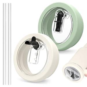 BGRAING 2 Pcs 40 oz Spill Proof Tumbler Flip Straw Lid for Stanley Quencher Detachable Silicone Leak Proof Lid Replacement for Stanley 40 oz Tumbler, Tritan Cover, BPA-Free, Cream+Green