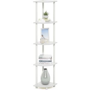 Furinno Turn-N-Tube Corner Shelf, 5-Tier Corner Bookshelf, Open Storage Shelves, for Organization and Storage, Living Room, Home Office, Garage, Bedroom, White (1-Pack)
