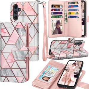 Galaxy A16 5G Case, Galaxy A16 5G Wallet Case, Tekcoo [Detachable Magnetic Hard Case] Luxury PU Leather Cash Credit Card Slots Holder Carrying Folio Flip Cover Strap for Samsung A16 5G [Marble]