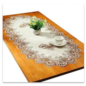 Small Lace Macrame Tablecloth Embroidered Jacquard Vintage Coffee Table Cover for Holiday Festival Party Home Decorations (27"x 51", Grey)