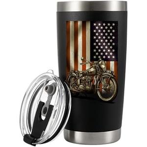 Panvola Motorcycle American Flag Motorcycle Gifts Vacuum Insulated Tumbler Rider Biker Motorcyclist US USA Retro Travel Mug with Lid and Straw 20 oz (Black, 20 oz)