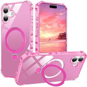 STERKER Compatible with iPhone 16 case with Stand Magnetic Ring Holder [Compatible with MagSafe][Military-Grade Drop Protection] Slim Back Cover with Good Grip Curly Wave Edge, Rose Red