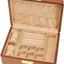 Bescott 2 Layer Solid Wooden Jewelry Box with Lock and Key for Women Men Vintage Velvet Wood Jewelry Organizer Storage for Earrings Rings Necklaces Bracelet Watch Mothers Day Gift