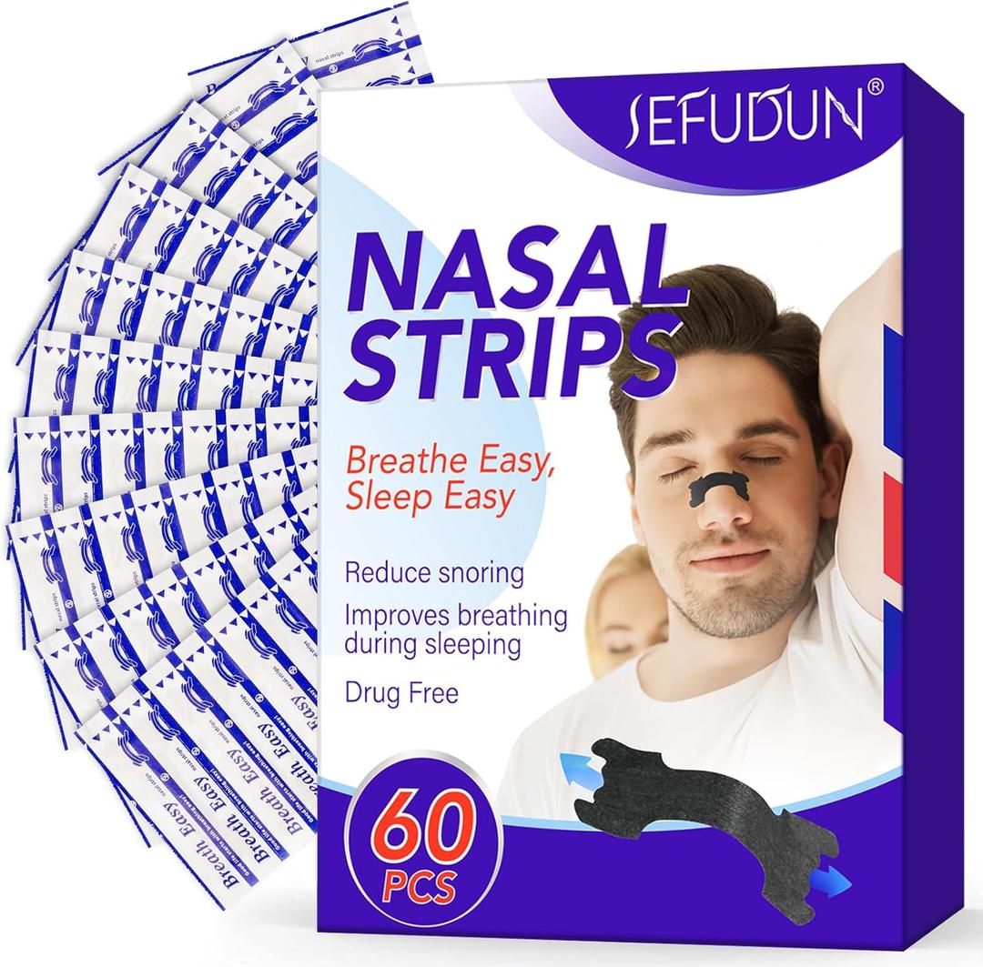 60 Count Nasal Strips for Snoring,Nasal Strips for Sleeping,Perfect Nose Strips for Breathing and Snoring Solution,Extra Strength Nasal Strips for Snoring Anti Snoring Solution for Men & Women
