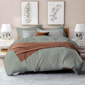 Bamboo Bay 100% Viscose Made from Bamboo Queen Duvet Set - Ultra Soft Cooling Cover with Corner Ties & Button Closure, 2 Pillowcases Included - Sage Green Duvet Cover QueenSize
