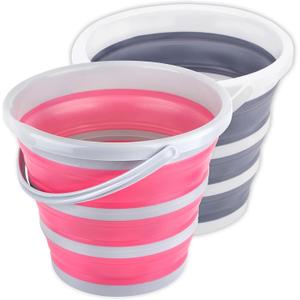 Collapsible Container 10L 2.6 Gallon Cleaning Container Mop Container Folding Foldable Portable Small Plastic Water Supplies for Outdoor Garden Camping Fishing Car Wash Space Saving Grey and Pink