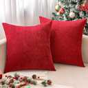 MIULEE Pack of 2 Christmas Decorative Throw Pillow Covers Soft Chenille Throw Pillows Solid Textured Cushion Covers for Couch Sofa Bedroom Living Room 18x18 Inch, Red