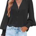 Aifer Womens Blouse Lantern Long Sleeve Dressy Casual Tops V Neck Button Down Shirts Blouses 2025 (XL, Black)