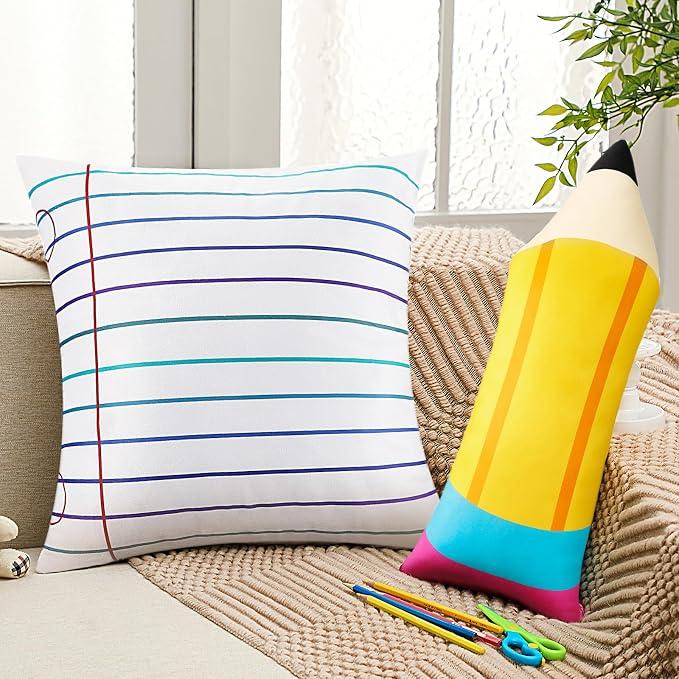 HunnmingRe 2 Pcs 18 x 18 in Pencil Notebook Throw Pillow Decoration
Classroom Decorative, Pencil Notebook Theme Pillow for Classroom Reading Corner Bedroom Living Room Couch Decoration